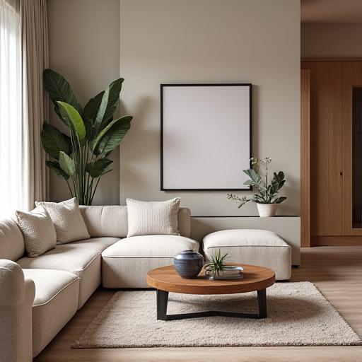 Espacio interior finalizado con todos los elementos de diseño en su lugar.