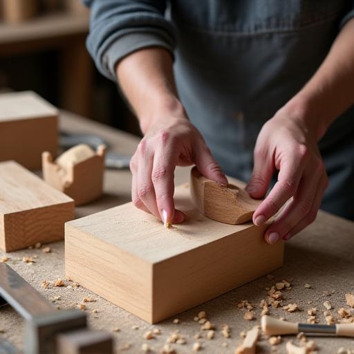 Artesano trabajando en un mueble de madera a medida en un taller.