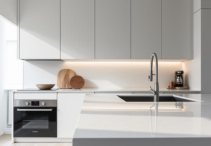 Cocina moderna y minimalista del ático en Salamanca.